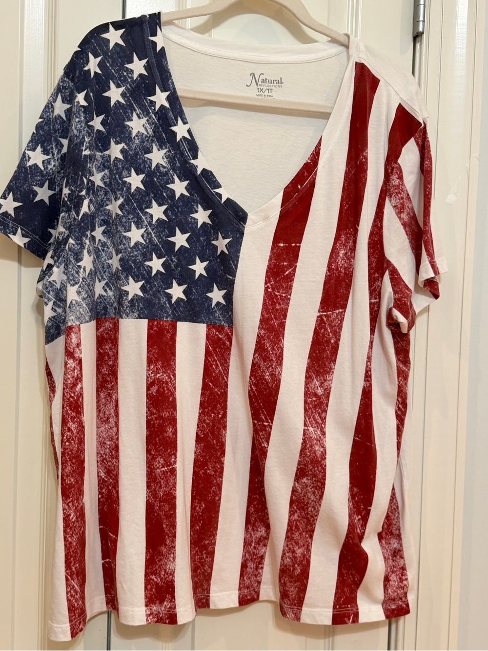 Natural Reflections Distressed American Flag Short Sleeve Tee - Red, White, Blue
